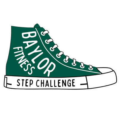 Green, high-top sneaker with Baylor Fitness Step Challenge text inside
